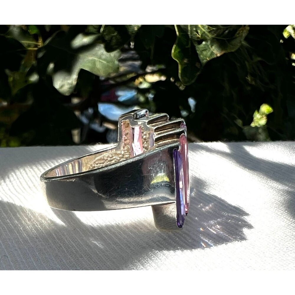 Stunning Sterling Silver 925 Ring With Pink & Purple Gradient Baguette Stones .5 - Picture 6 of 11